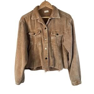 POL Women's S Tan Corduroy Frayed Hem Button Up Crop Jacket *